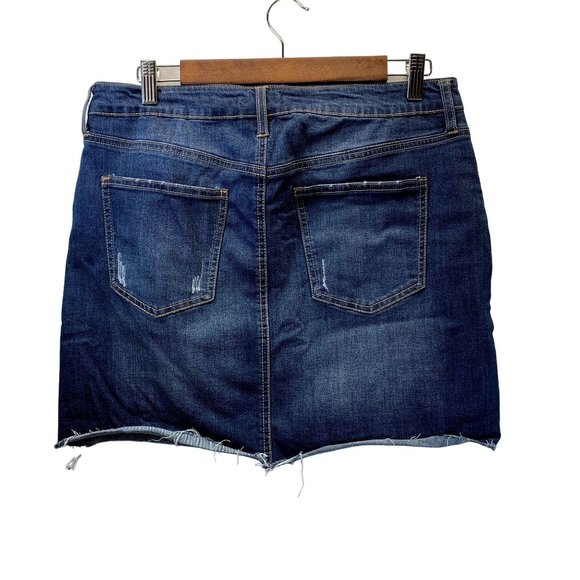 Altar'd State Jean Mini Skirt Womens L Frayed Distressed Button Fly Wildcat Wash - Picture 2 of 8